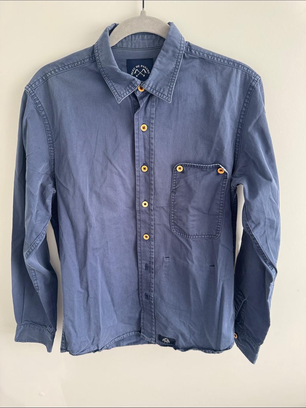 Bleu De Paname Relaxed Navy Button-Down Shirt With Wood-Tone Buttons — image 2 of 3